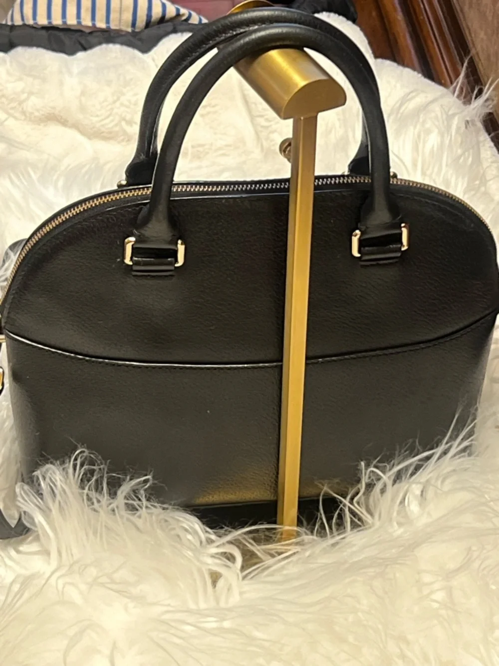 kate spade black leather dome satchel with gold hardware